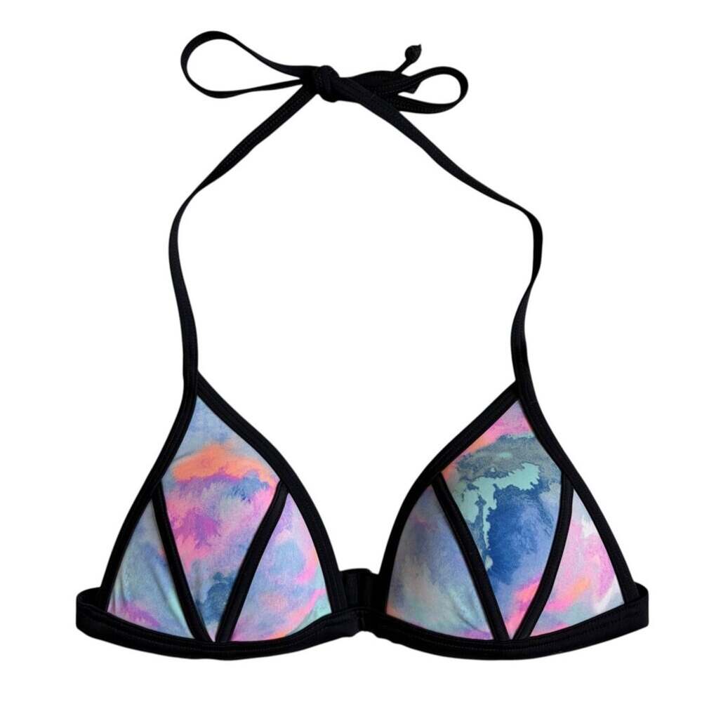 Pink by Victoria's Secret Padded Triangle Bikini Top (Watercolor) - Size Medium